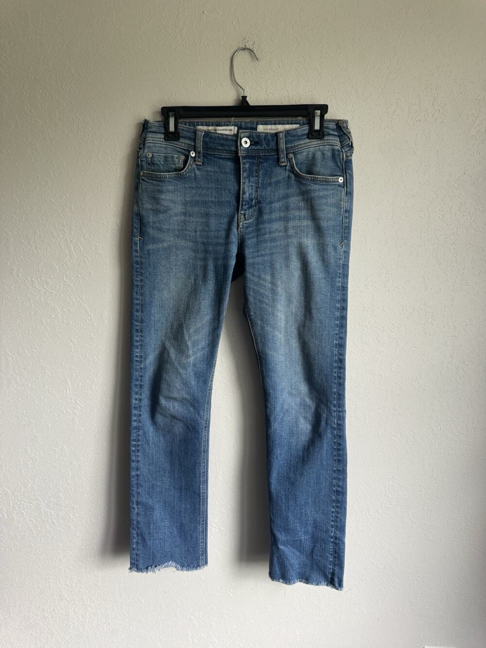 Pilcro and the Letterpress Mid Wash Blue Denim Slim Straight Leg Jean Womens 27